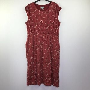 Ryllace Women's 2X Dress Red Orange Floral Sleeveless A-Line Blouson NWT